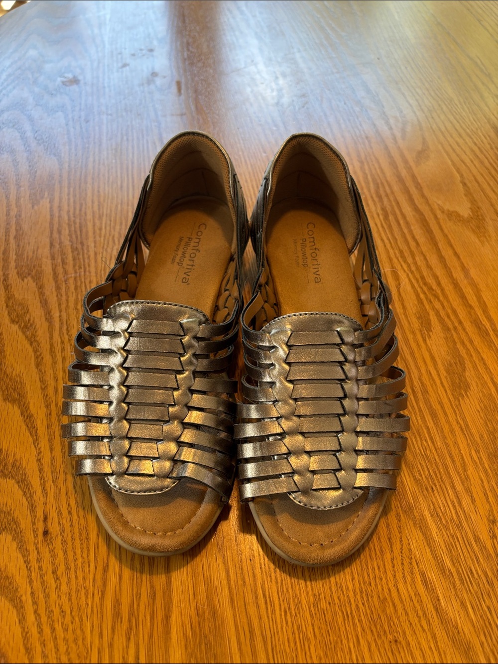 Comfortiva Metallic Pewter Woven Slip-On Sandals